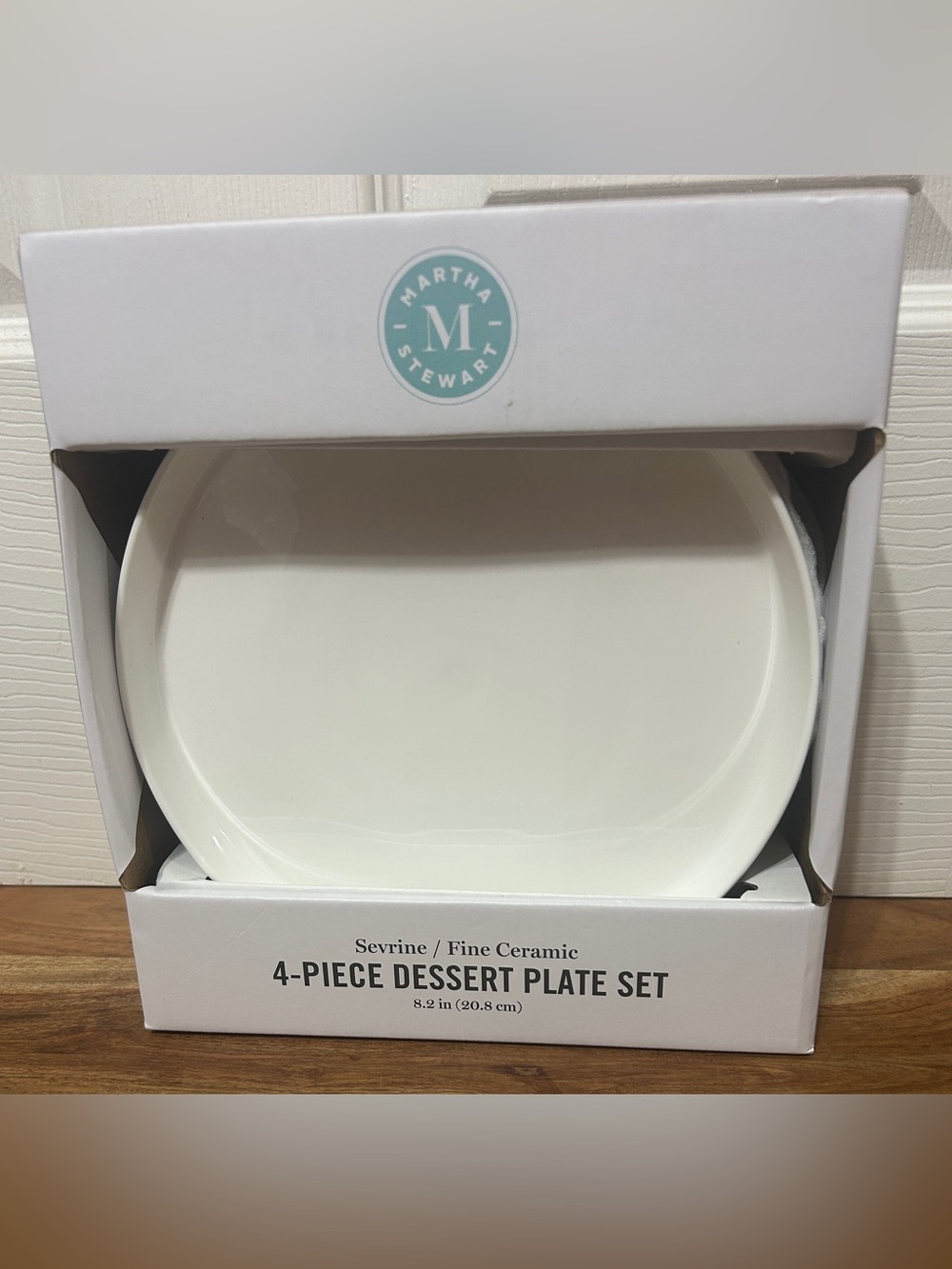 Martha Stewart White 4-Piece Dessert Plates Fine Ceramic / Sevrine 8.2” NEW